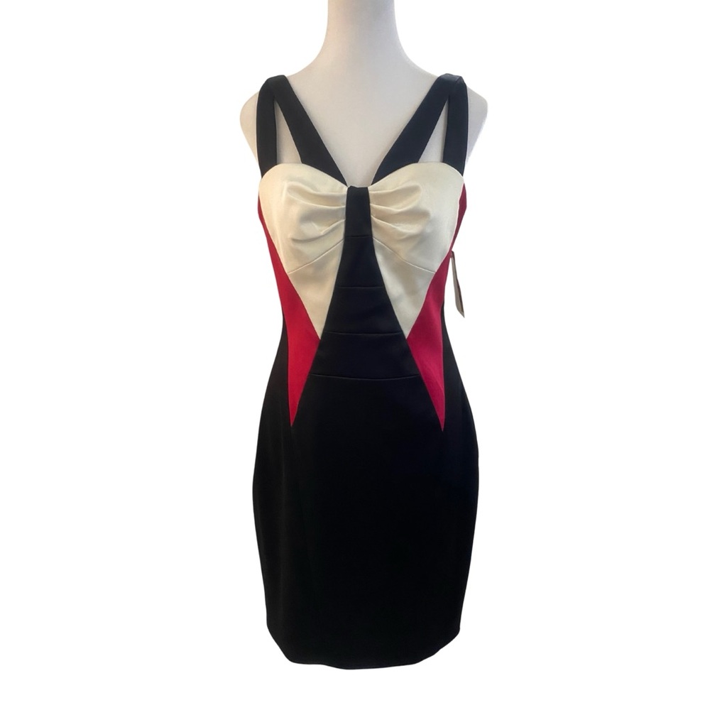 Signature by Sangria Strapless Black, Red, and Cream Dress NWT